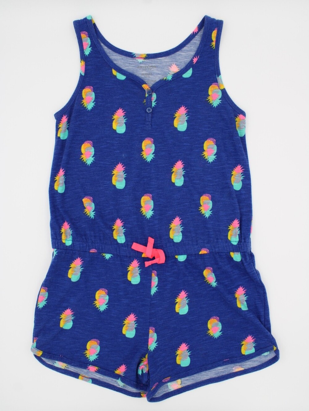 Arizona Girls Pineapple Print Blue Romper Size M (10/12)